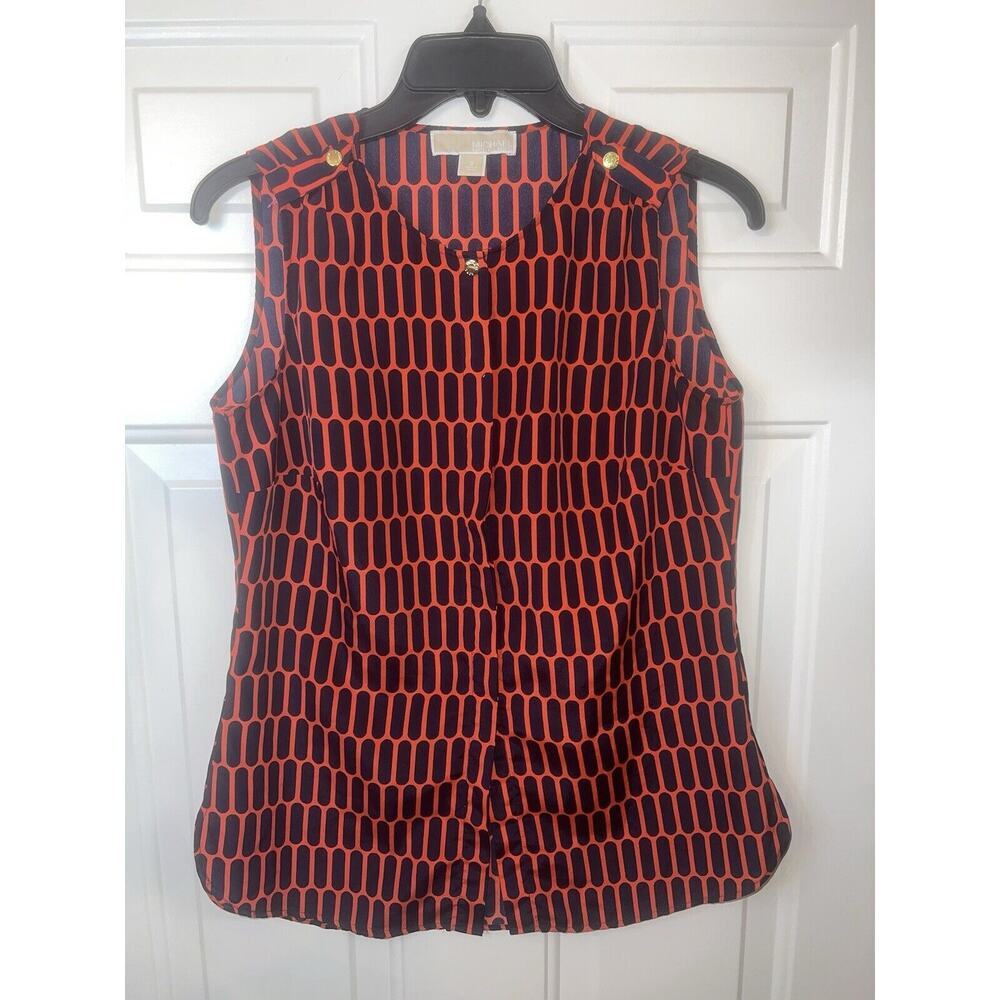 Michael Kors Button Down Sleeveless Blouse Shirt Women's Size 2 Blue/Orange Top